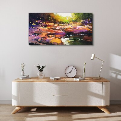 Wandbild Farbenfrohe Landschaft am Fluss