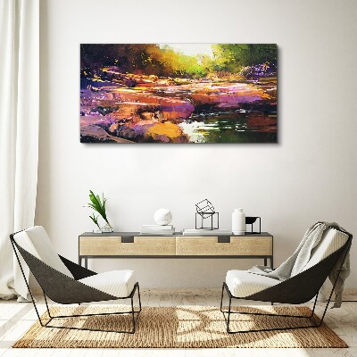 Wandbild Farbenfrohe Landschaft am Fluss