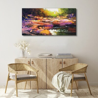 Wandbild Farbenfrohe Landschaft am Fluss