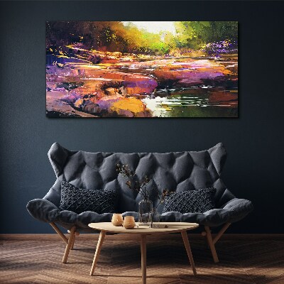 Wandbild Farbenfrohe Landschaft am Fluss
