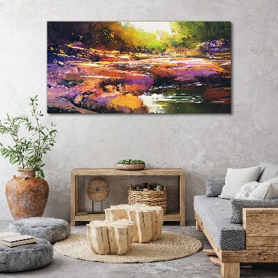 Wandbild Farbenfrohe Landschaft am Fluss