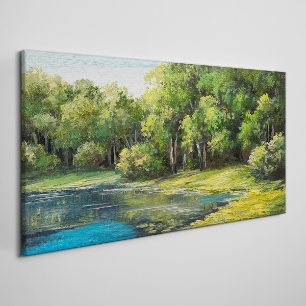 Foto auf leinwand Grüne Landschaft über dem Wasser