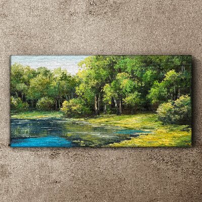 Foto auf leinwand Grüne Landschaft über dem Wasser