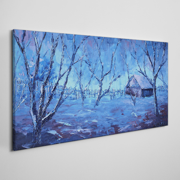 Bild auf leinwand Winterlandschaft mit einem Häuschen