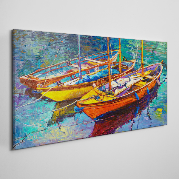 Foto leinwand Bunte Boote auf ruhigem Wasser