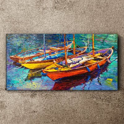 Foto leinwand Bunte Boote auf ruhigem Wasser