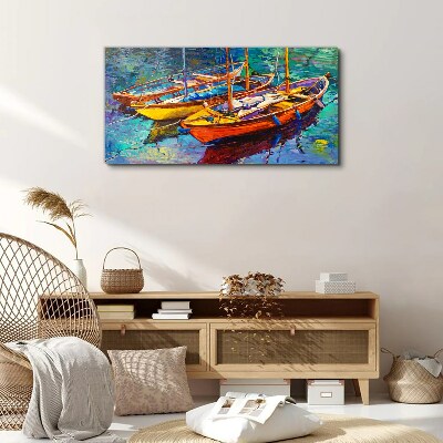 Foto leinwand Bunte Boote auf ruhigem Wasser