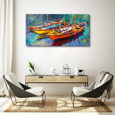 Foto leinwand Bunte Boote auf ruhigem Wasser