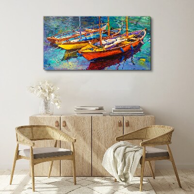 Foto leinwand Bunte Boote auf ruhigem Wasser