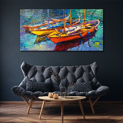 Foto leinwand Bunte Boote auf ruhigem Wasser