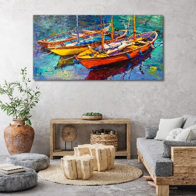 Foto leinwand Bunte Boote auf ruhigem Wasser