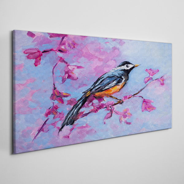 Foto auf leinwand Frühlingsvogel auf rosa Zweigen