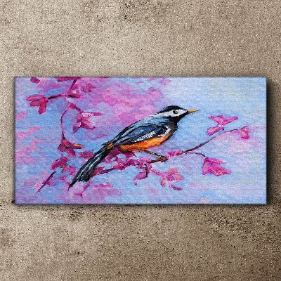 Foto auf leinwand Frühlingsvogel auf rosa Zweigen