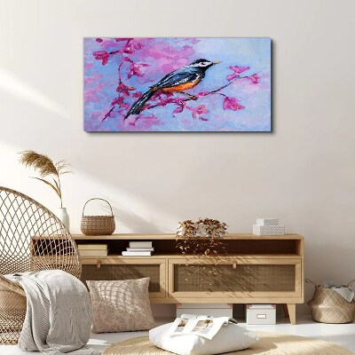 Foto auf leinwand Frühlingsvogel auf rosa Zweigen