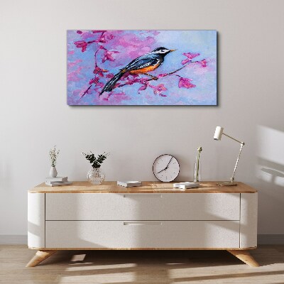 Foto auf leinwand Frühlingsvogel auf rosa Zweigen
