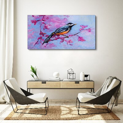 Foto auf leinwand Frühlingsvogel auf rosa Zweigen