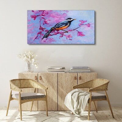 Foto auf leinwand Frühlingsvogel auf rosa Zweigen
