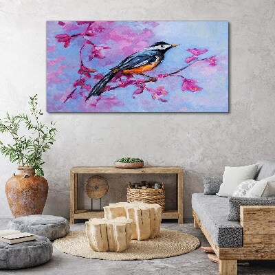 Foto auf leinwand Frühlingsvogel auf rosa Zweigen