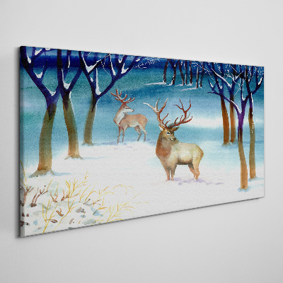 Foto auf leinwand Winterlandschaft mit einem Hirsch