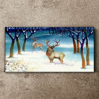 Foto auf leinwand Winterlandschaft mit einem Hirsch