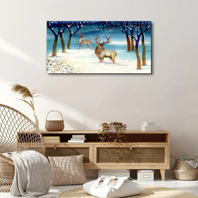 Foto auf leinwand Winterlandschaft mit einem Hirsch