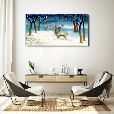 Foto auf leinwand Winterlandschaft mit einem Hirsch
