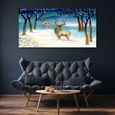 Foto auf leinwand Winterlandschaft mit einem Hirsch