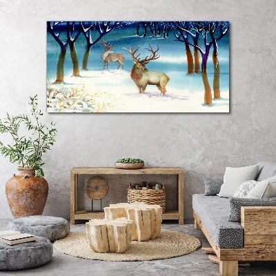 Foto auf leinwand Winterlandschaft mit einem Hirsch