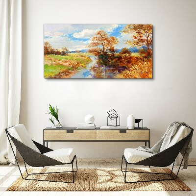 Foto auf leinwand Herbstlandschaft am Fluss