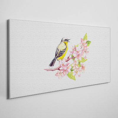 Foto leinwand Vogel auf einem Zweig mit Blumen