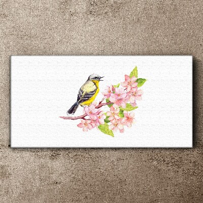 Foto leinwand Vogel auf einem Zweig mit Blumen