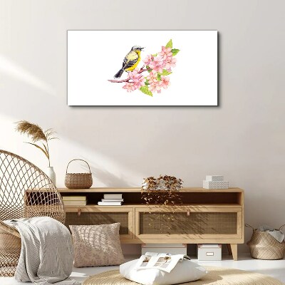 Foto leinwand Vogel auf einem Zweig mit Blumen