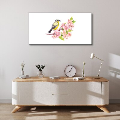 Foto leinwand Vogel auf einem Zweig mit Blumen