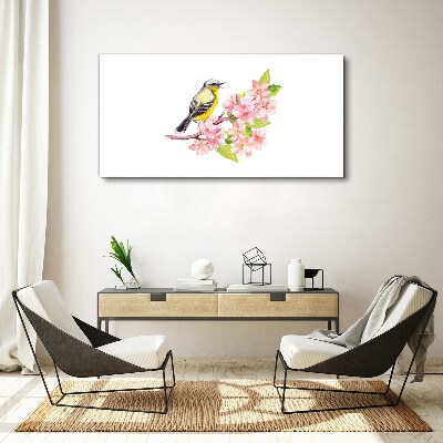 Foto leinwand Vogel auf einem Zweig mit Blumen
