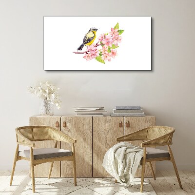 Foto leinwand Vogel auf einem Zweig mit Blumen