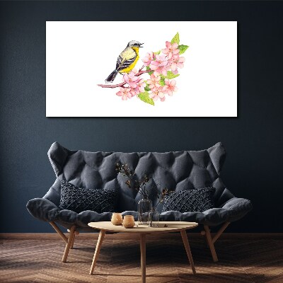 Foto leinwand Vogel auf einem Zweig mit Blumen