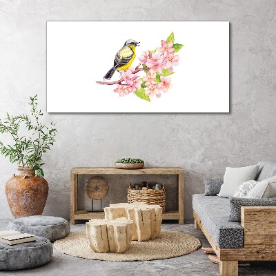 Foto leinwand Vogel auf einem Zweig mit Blumen