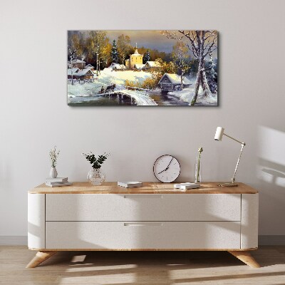 Foto leinwand Winterlandschaft mit Dorfkirche