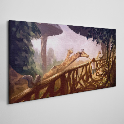 Foto auf leinwand Begegnung mit Giraffen im Zoo