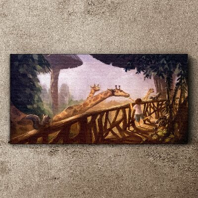 Foto auf leinwand Begegnung mit Giraffen im Zoo