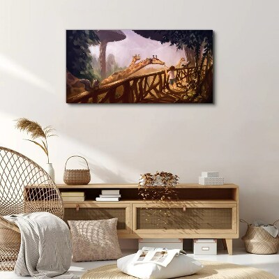 Foto auf leinwand Begegnung mit Giraffen im Zoo