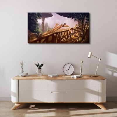 Foto auf leinwand Begegnung mit Giraffen im Zoo
