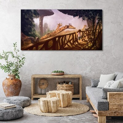 Foto auf leinwand Begegnung mit Giraffen im Zoo
