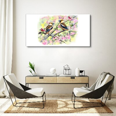Foto auf leinwand Vögel auf einem Zweig mit Blumen