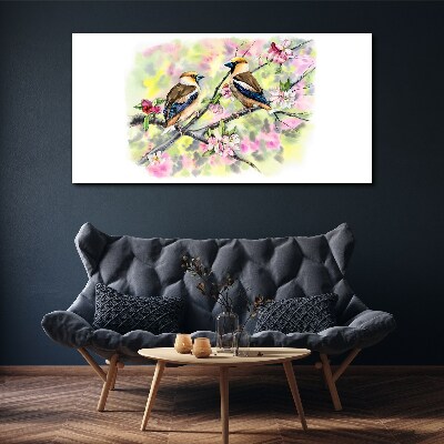 Foto auf leinwand Vögel auf einem Zweig mit Blumen