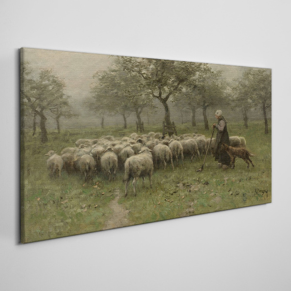 Foto auf leinwand Schafe grasen in einer mystischen Landschaft