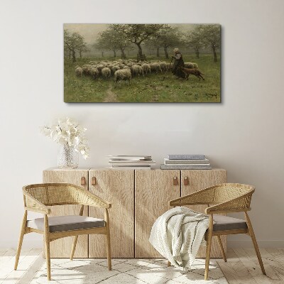Foto auf leinwand Schafe grasen in einer mystischen Landschaft