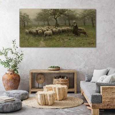 Foto auf leinwand Schafe grasen in einer mystischen Landschaft