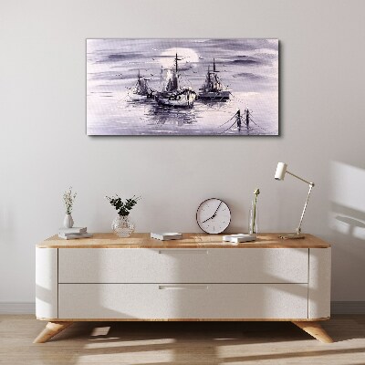 Foto auf leinwand Nachtmond-Seeschiffe
