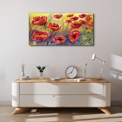 Foto auf leinwand Rote Mohnblumen gegen die Sonne